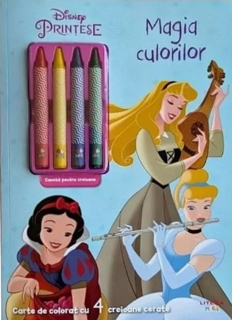 Disney Prințese. Magia culorilor. Carte de colorat cu 4 creioane cerate